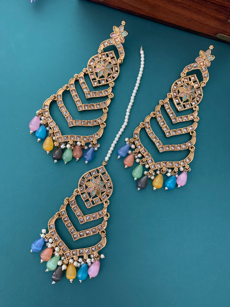 Medium to oversize polki earring tikka set