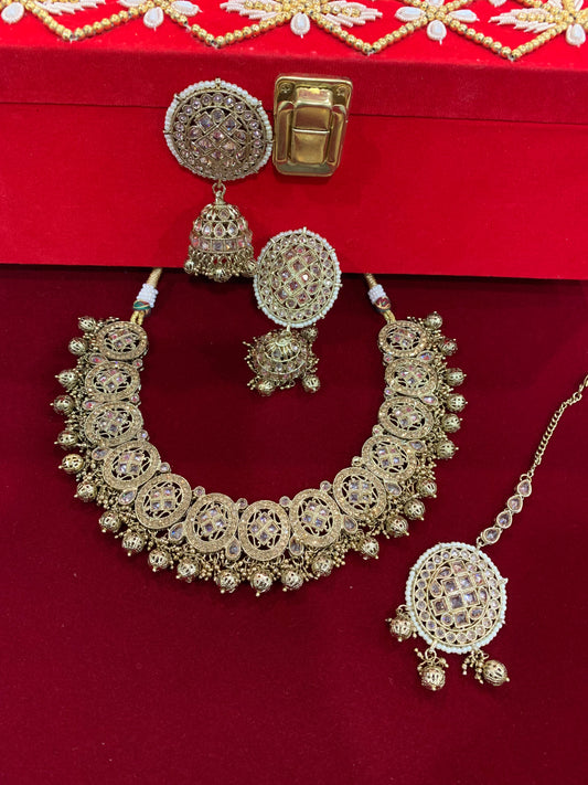 Reverse polki necklace set Laura antique gold