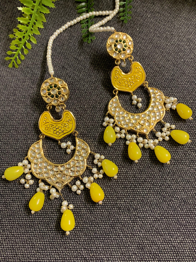 Pakistani multani /thappa kundan earring in lemon yellow