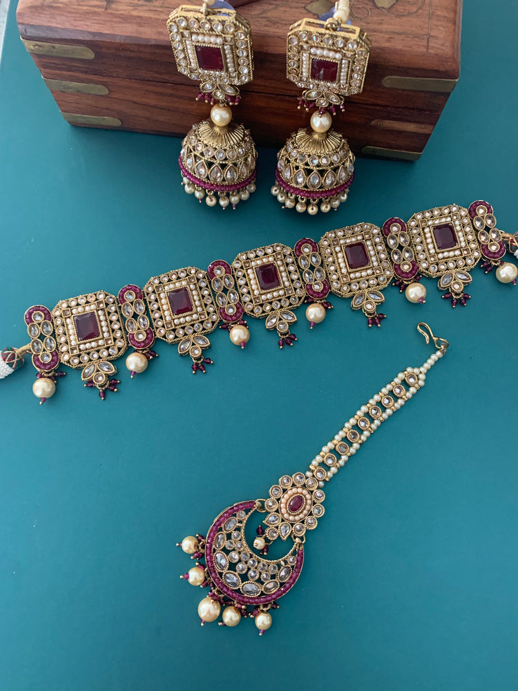 Reverse polki choker Kiraan maroon