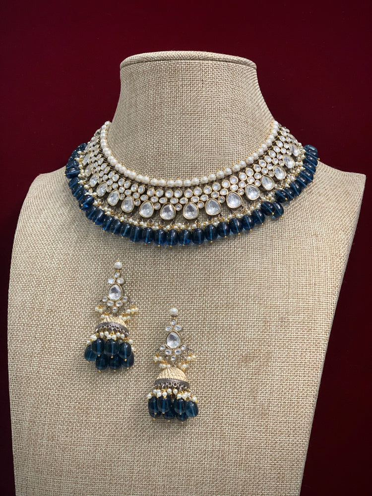 Raven uncut kundan necklace In Navy blue