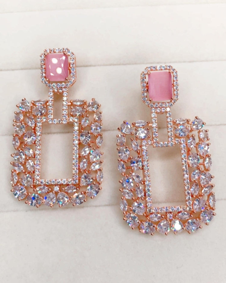 American diamond earring in rose gold polish