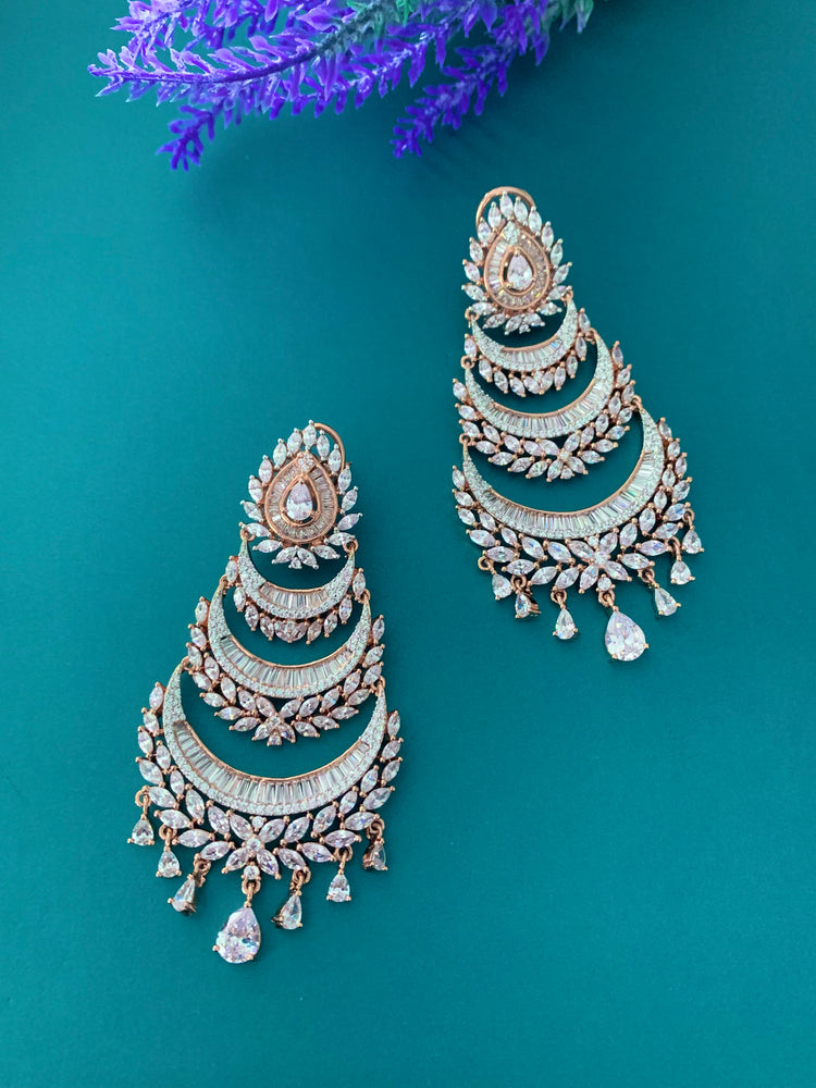 American diamond chandbali style earring Rose gold