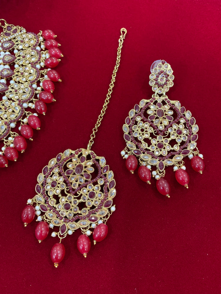 Reverse Polki necklace in burgundy red