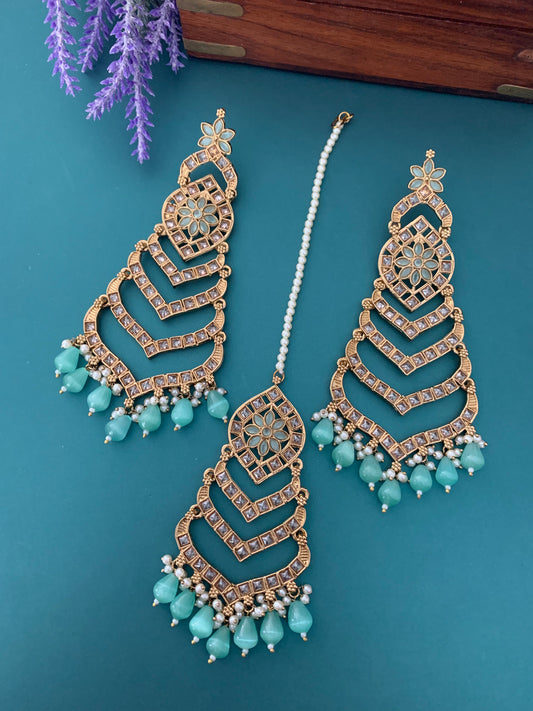 Medium to oversize polki earring tikka set