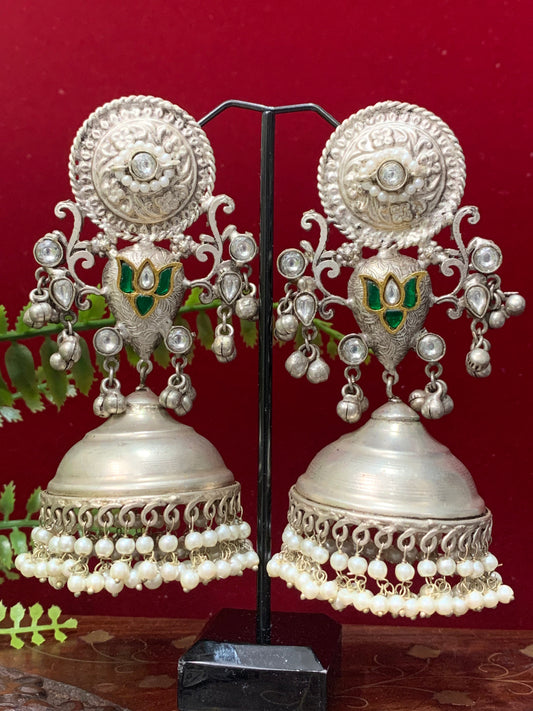 Silver replica oversize jhumki earring