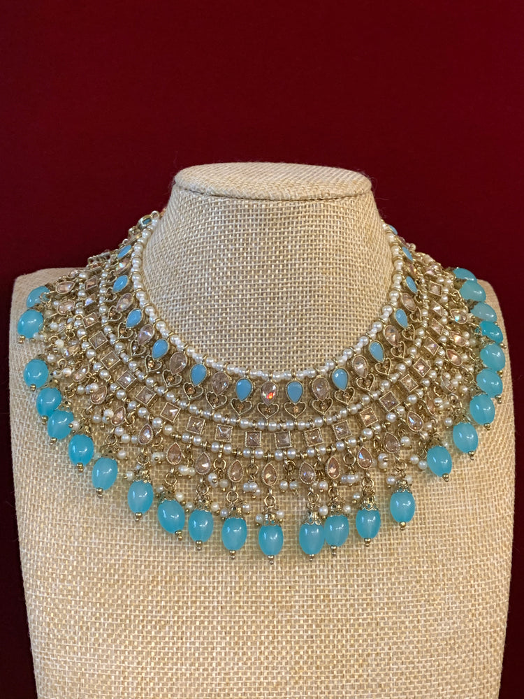 Tylor Reverse polki semi bridal necklace with matching jhumki tikka