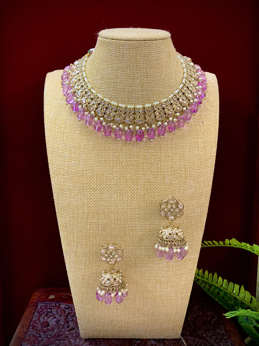 Reverse polki necklace with matching jhumki tikka