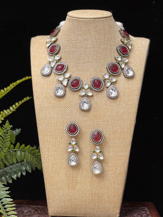 Uncut kundan mala/ necklace burgundy/ maroon red