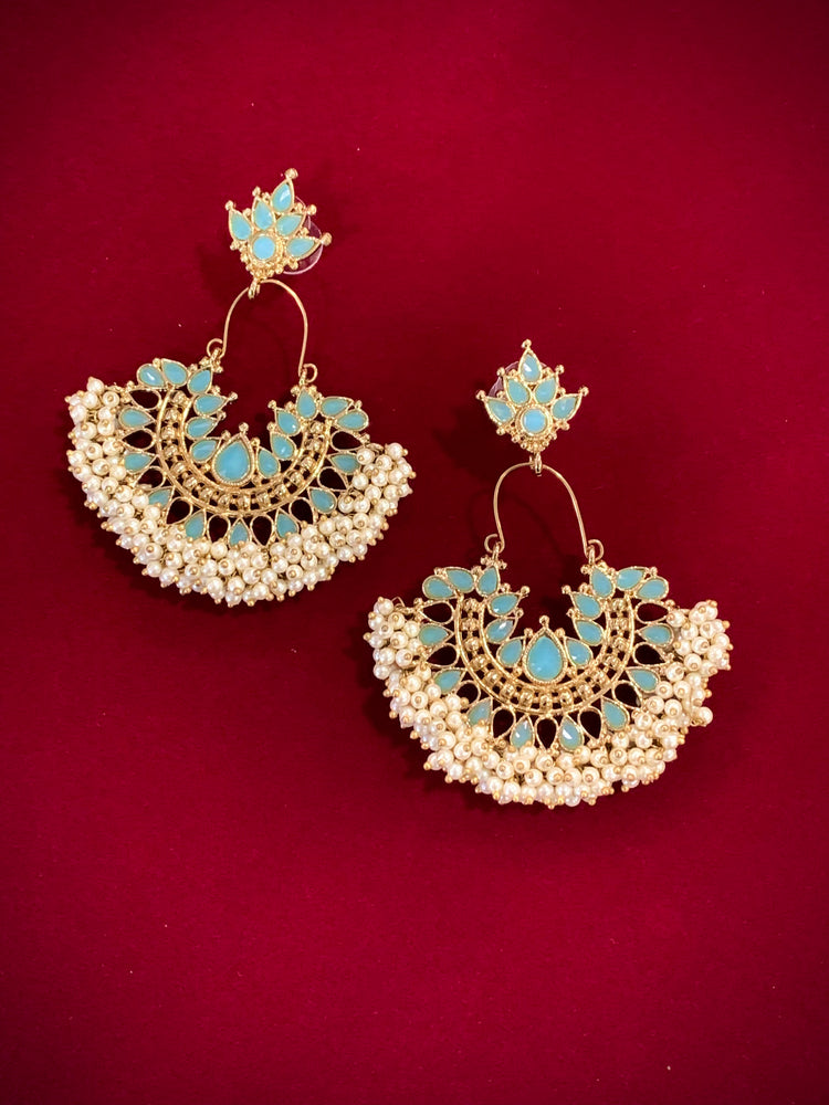 Kundan chandbali Blossom in pale blue / Aqua