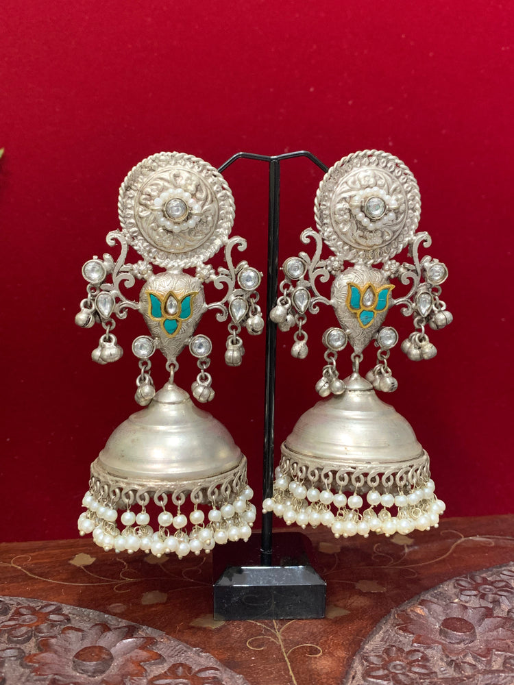 Silver replica oversize jhumki earring