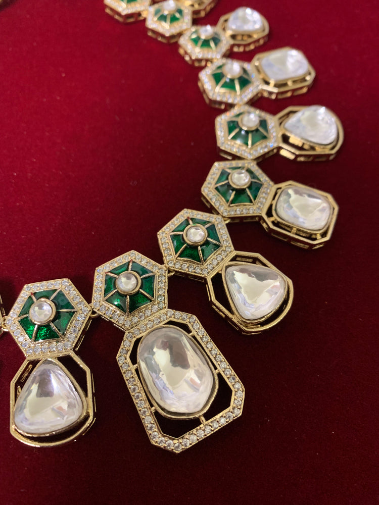 Sushant emerald green uncut kundan necklace