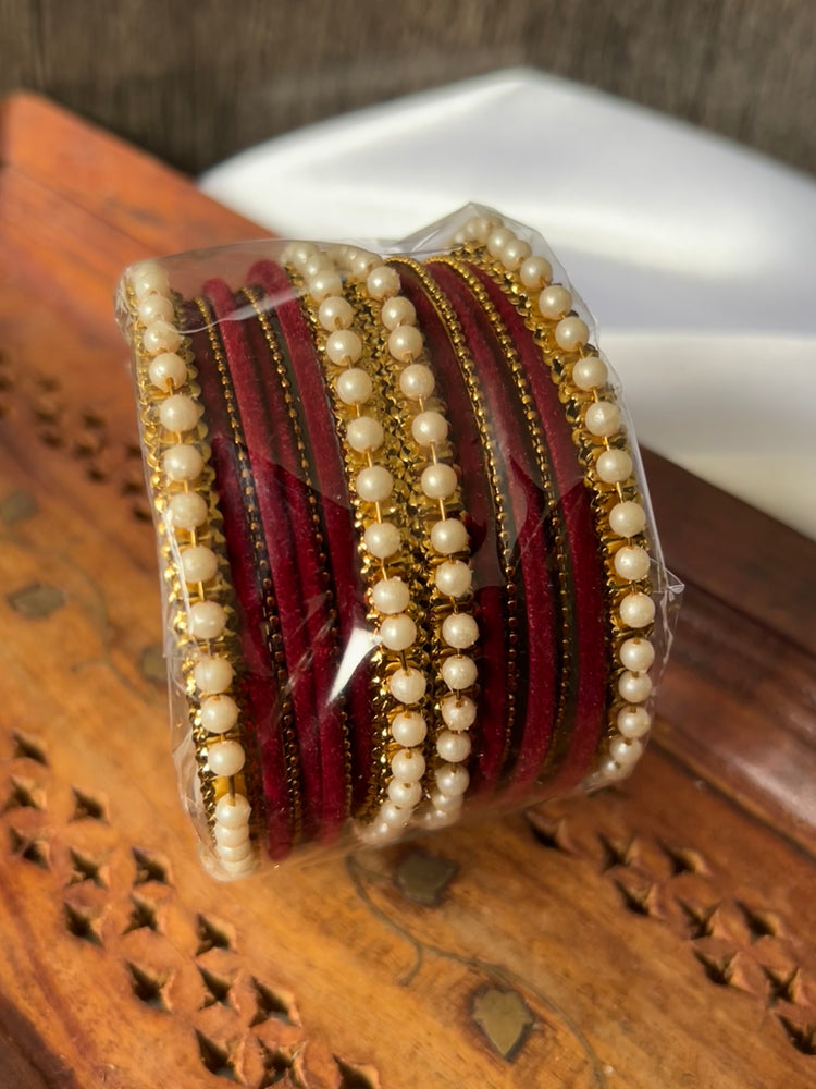 Suraj velvet bangle with pearl details