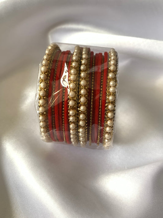 Suraj velvet bangle with pearl details