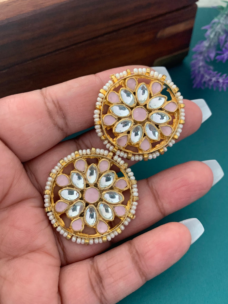 Pachi kundan studs Pink