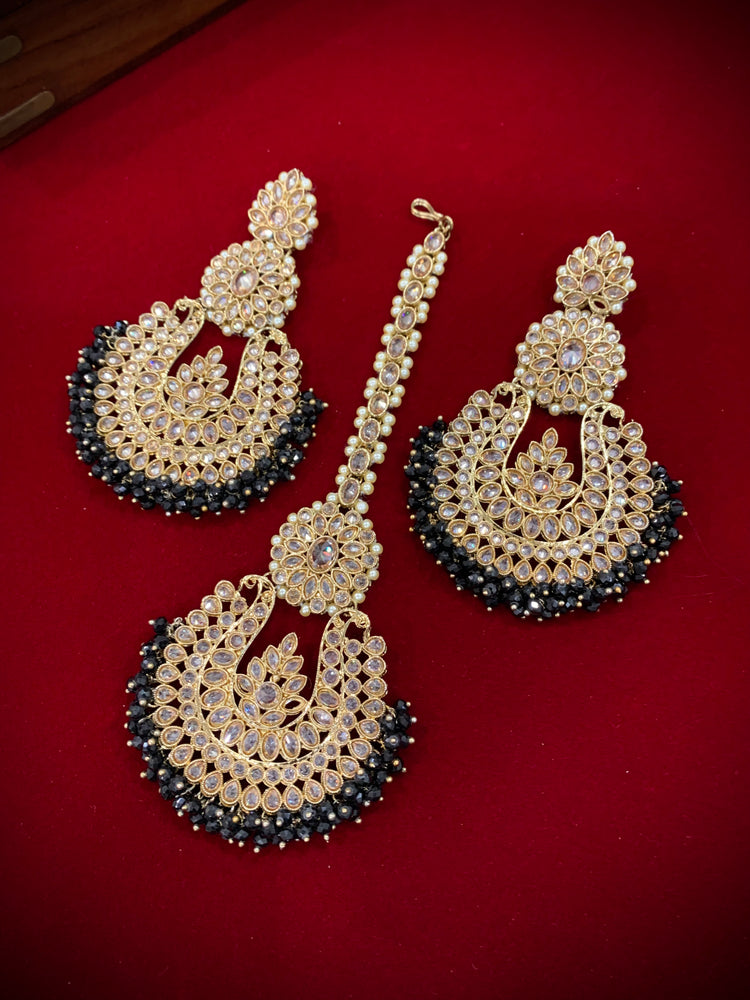 Polki chandbali style earring Tikka get black Lola