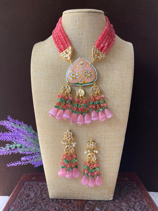 Onion pink and teal lakh necklace