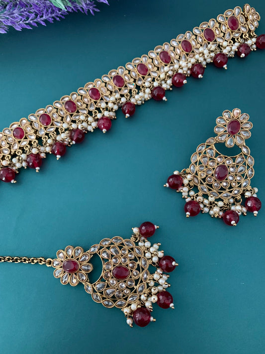 Soni polki choker in Maroon