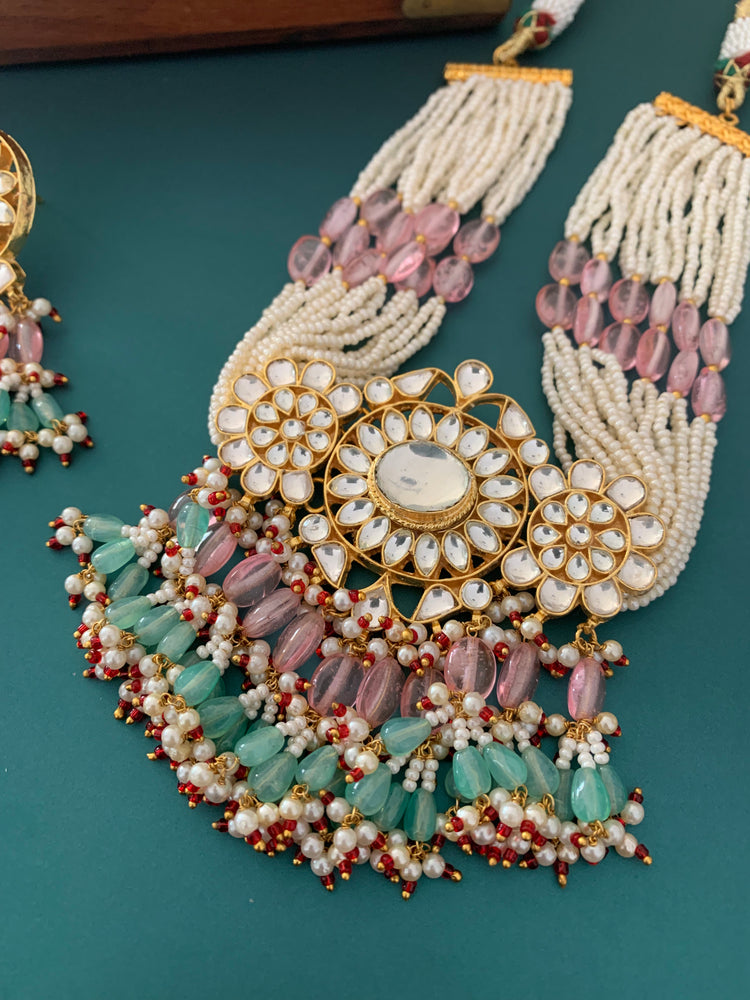 Tatiyana pachi kundan choker in pink and baby blue