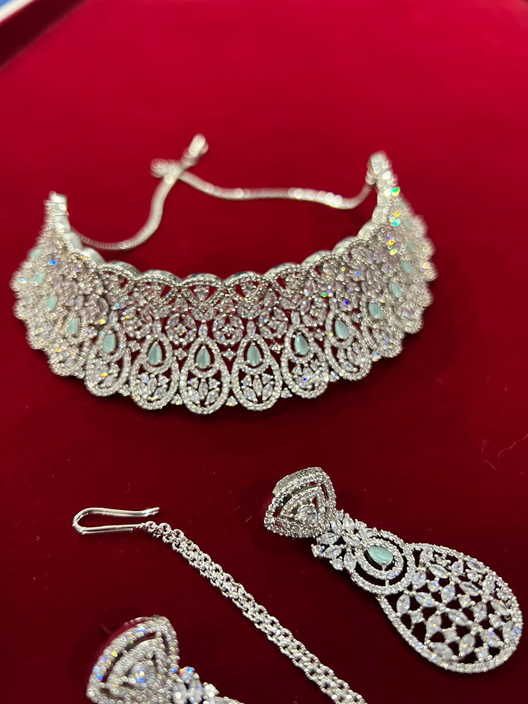 American diamond silver choker