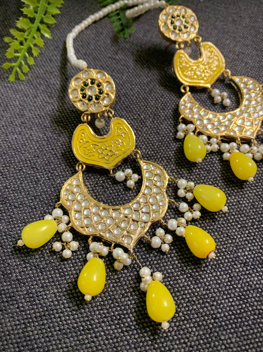 Pakistani multani /thappa kundan earring in lemon yellow