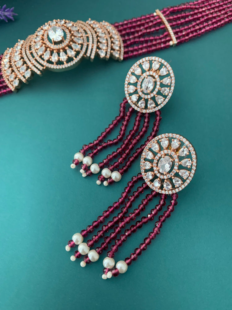 Asin American diamond choker in maroon ruby