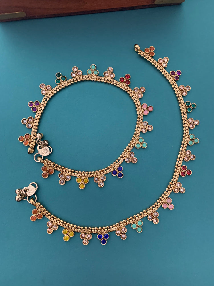 Antique polki anklet /payal multi