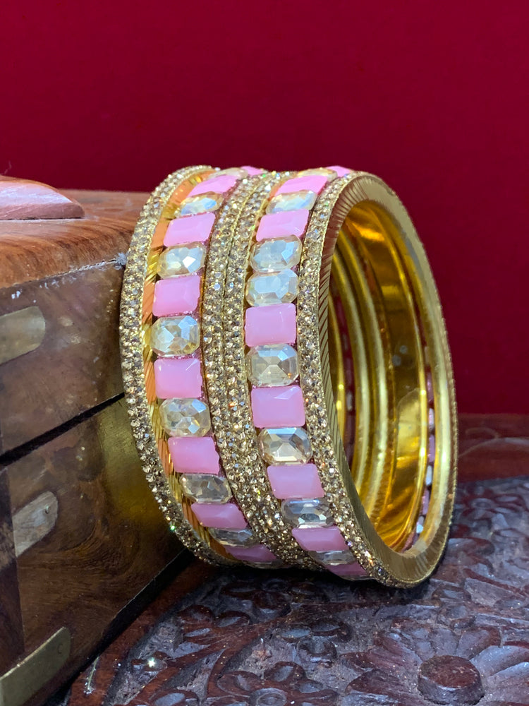 Light pink  Rhinestone bangle with monalisa stone and crystal work