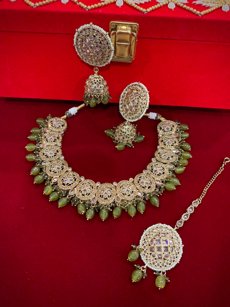 Reverse polki necklace set Laura mahendi / olive green