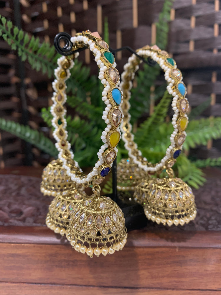 “Lora” triple Jhumki polki bangle in multi