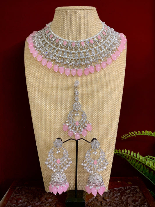 Tylor Reverse polki semi bridal necklace with matching jhumki tikka