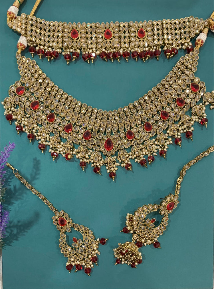 Bridal polki necklaces in Ruby red