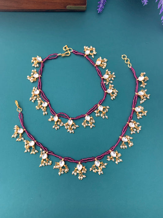 Pachi kundan Anklet ruby red