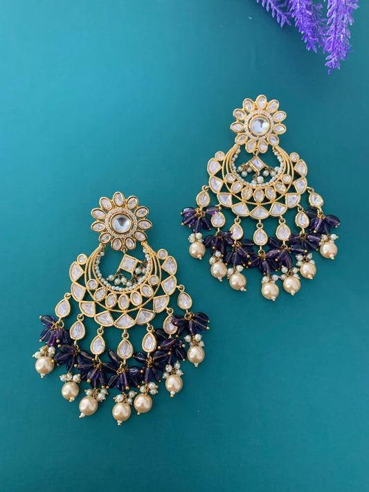 Tyanni kundan earring meera in egg plant purple