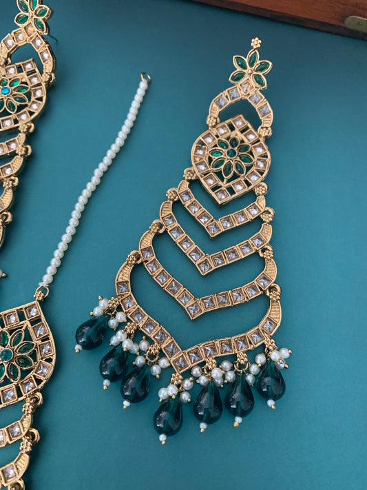 Medium to oversize polki earring tikka set