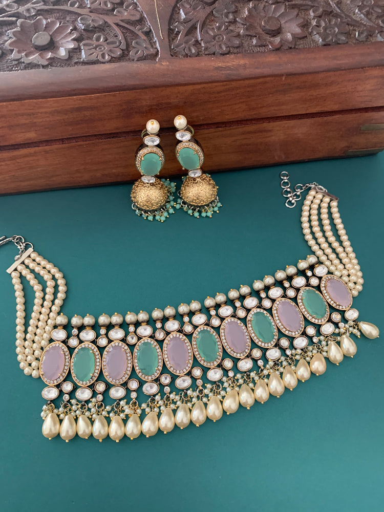 Amrapali inspired uncut kundan American diamond choker set.