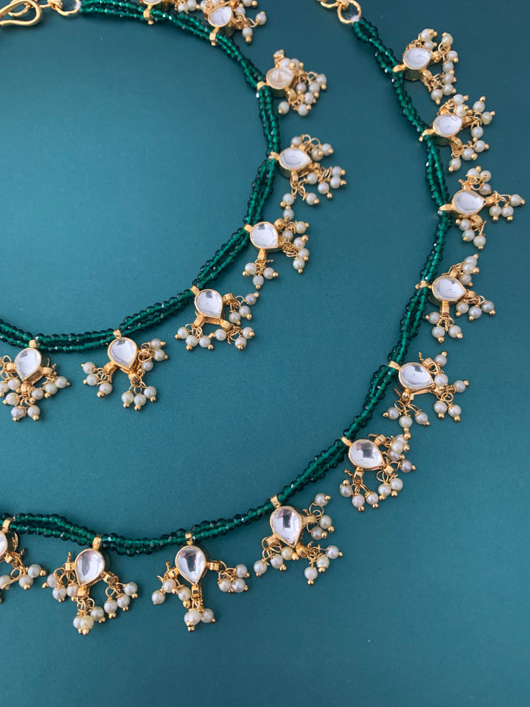 Pachi kundan Anklet emerald green