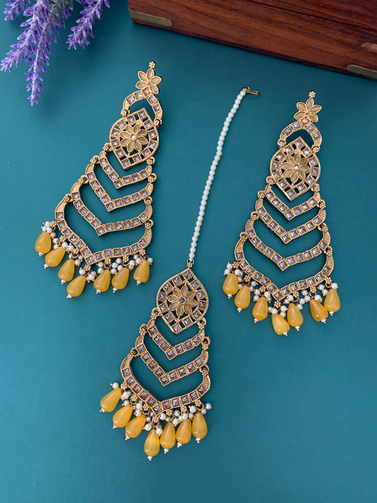 Medium to oversize polki earring tikka set