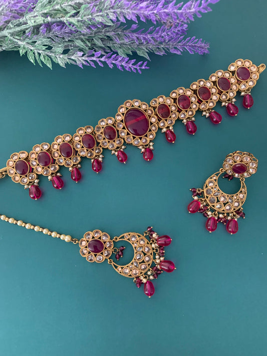 Pawan polki choker in Magenta