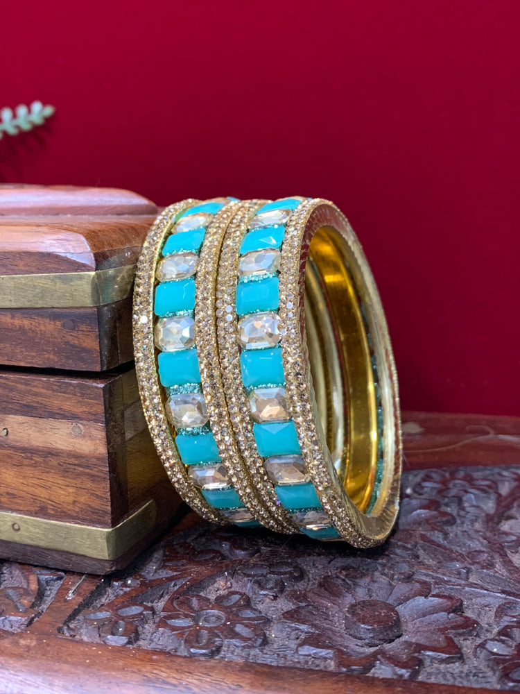 Phirozi blue Rhinestone bangle with monalisa stone and crystal work