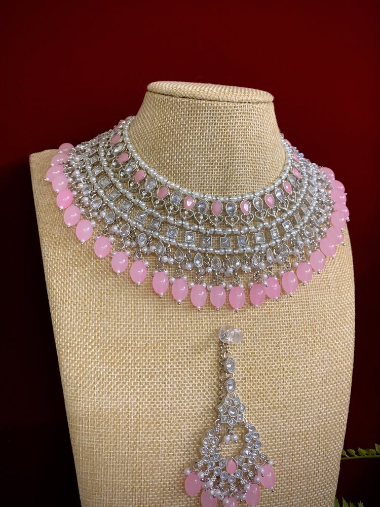 Tylor Reverse polki semi bridal necklace with matching jhumki tikka