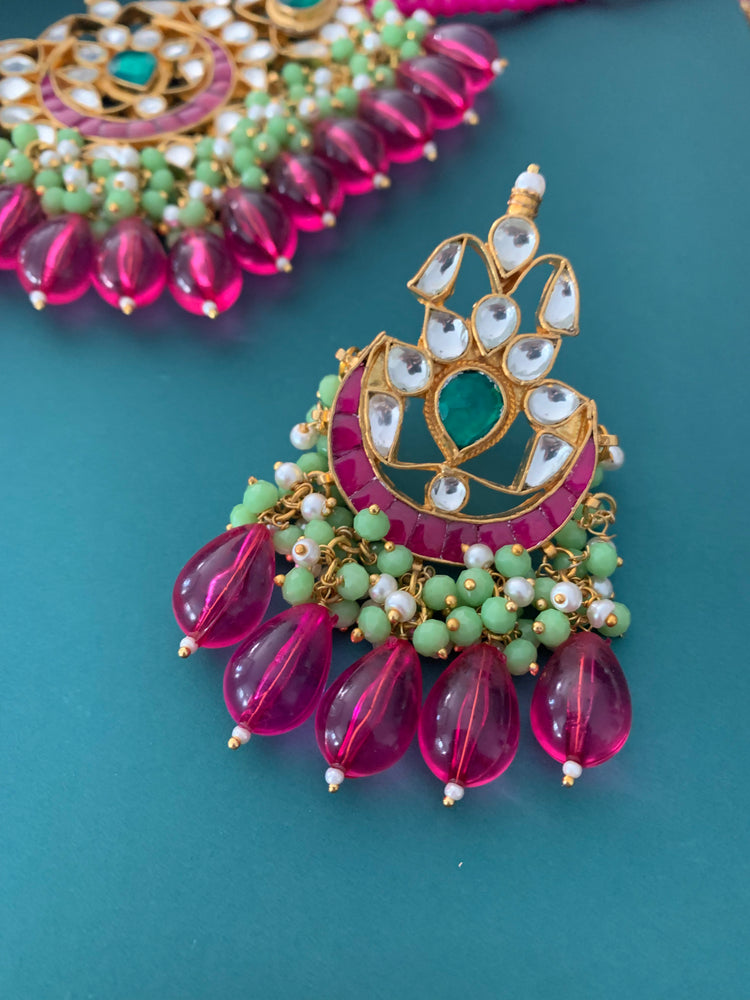 Nira pachi kundan choker hot pink multi