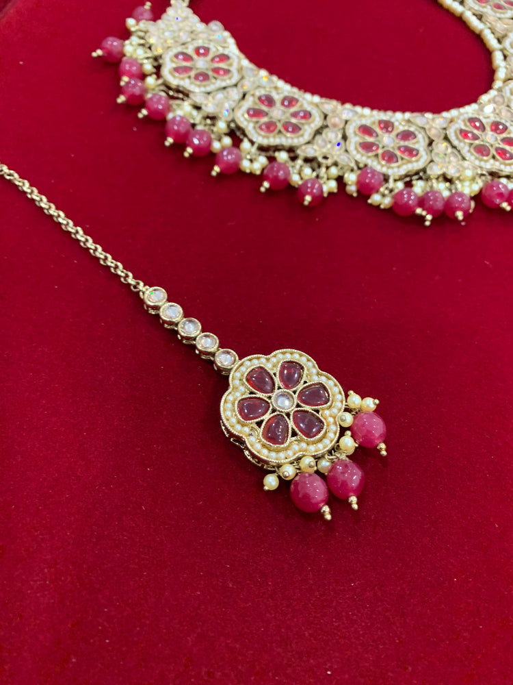 Reverse Polki necklace in burgundy red