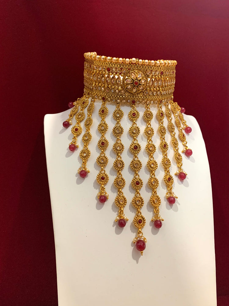 Gold polki bridal choker necklace