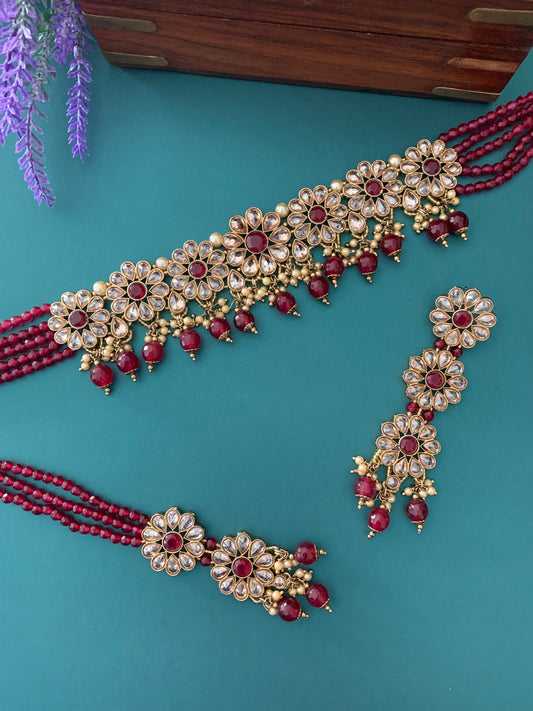 Kavita polki necklace in maroon red