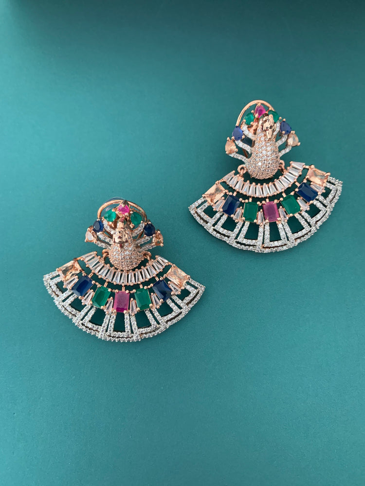 American diamond peacock stud /chandbali