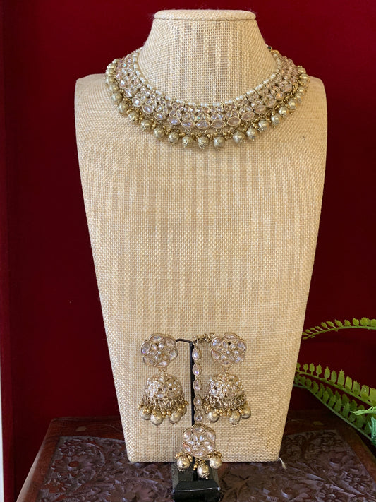 Reverse polki necklace with matching jhumki tikka