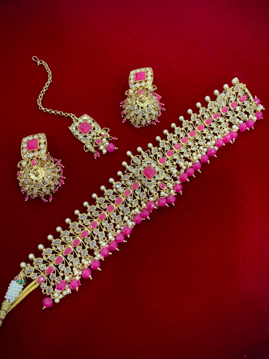 Farhana polki choker in hot pink