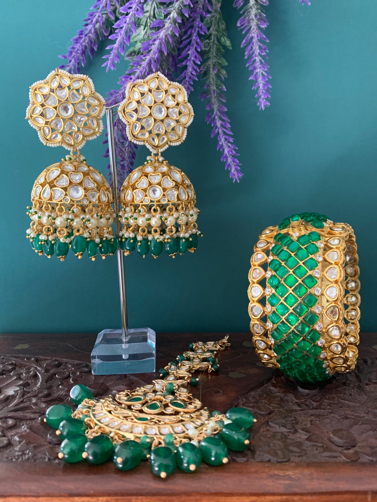 Veera tyanni jhumki in emerald green