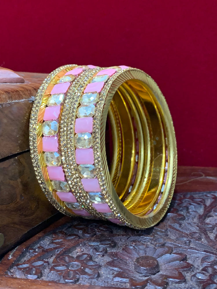 Light pink  Rhinestone bangle with monalisa stone and crystal work